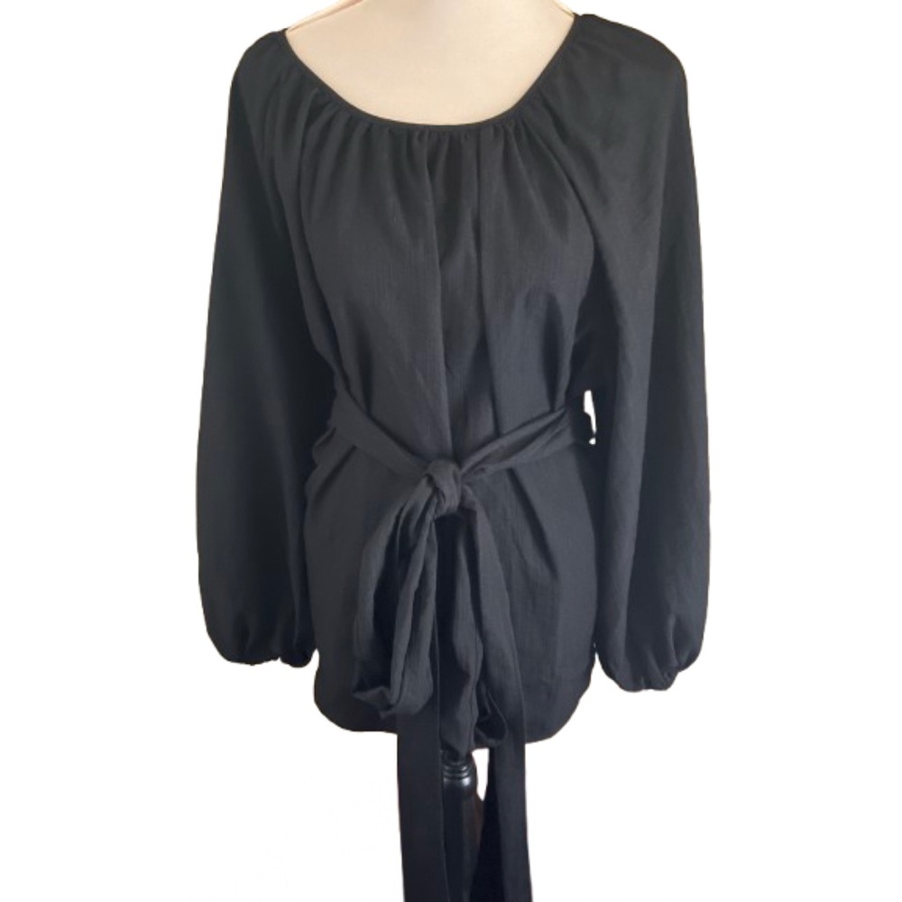 Eloquii Long Sleeve Blouse with Wrap Style Tie Waist Belt Casual Office Size 22